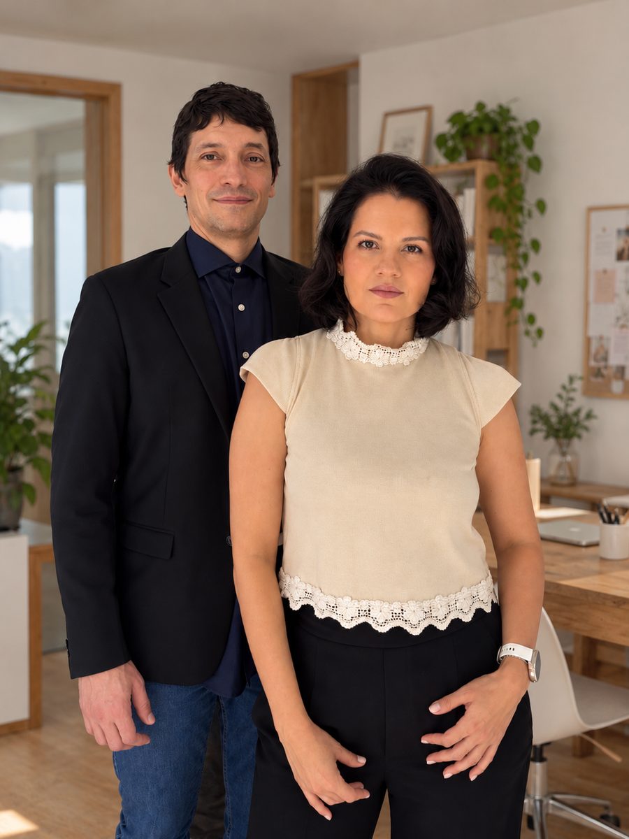 Angélica Rivera y Felipe Díaz, cofundadores de Ganat Labs, en su oficina